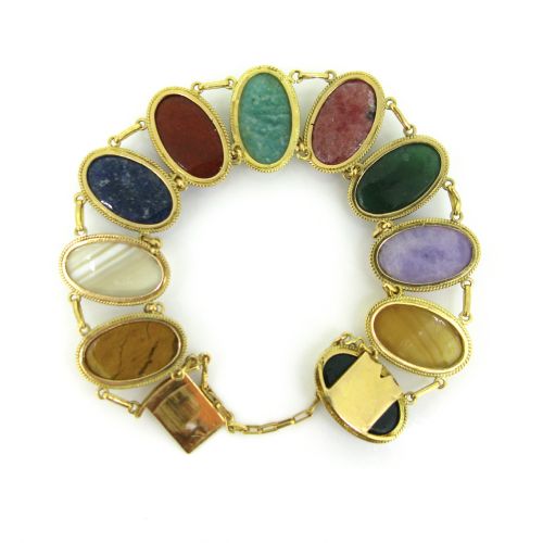 ANTIQUE ART NOUVEAU HARDSTONES BRACELET 18KT YELLOW GOLD CIRCA 1900 - ADDITIONAL PHOTO 5