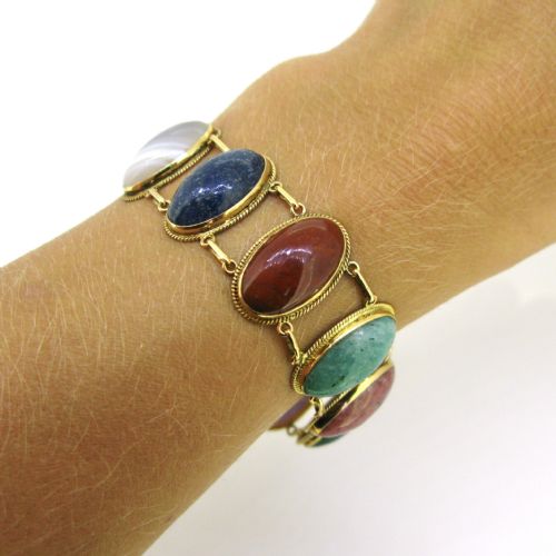 ANTIQUE ART NOUVEAU HARDSTONES BRACELET 18KT YELLOW GOLD CIRCA 1900 - ADDITIONAL PHOTO 6