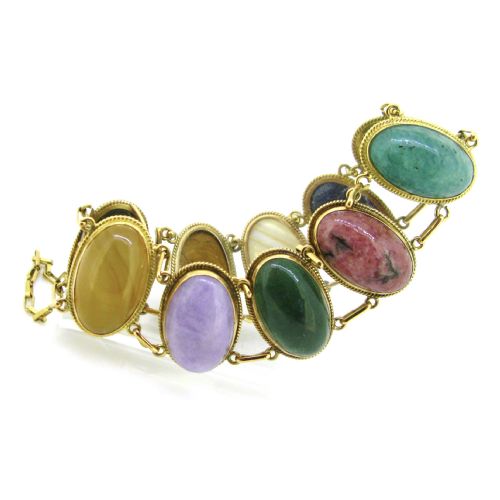 ANTIQUE ART NOUVEAU HARDSTONES BRACELET 18KT YELLOW GOLD CIRCA 1900 - ADDITIONAL PHOTO 8