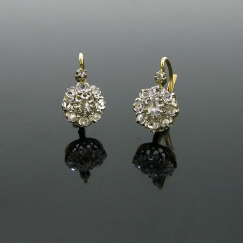 antique edwardian diamonds dormeuses earrings 18kt yellow gold and platinum circa 1910 - CATEGORY: ANTIQUE JEWELLERY - DATED EDWARDIAN