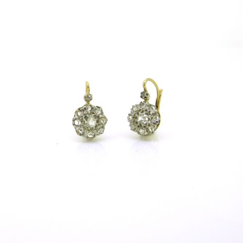 ANTIQUE EDWARDIAN DIAMONDS DORMEUSES EARRINGS 18KT YELLOW GOLD AND PLATINUM CIRCA 1910 - ADDITIONAL PHOTO 1