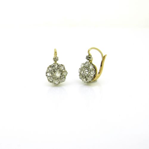 ANTIQUE EDWARDIAN DIAMONDS DORMEUSES EARRINGS 18KT YELLOW GOLD AND PLATINUM CIRCA 1910 - ADDITIONAL PHOTO 2