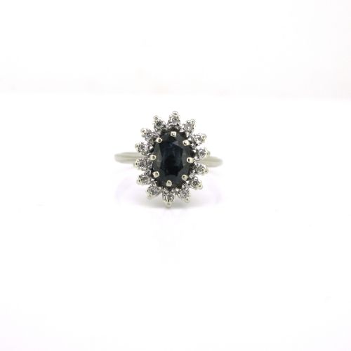 VINTAGE SAPPHIRE DIAMOND CLUSTER RING 18KT WHITE GOLD CIRCA 1950 - ADDITIONAL PHOTO 1