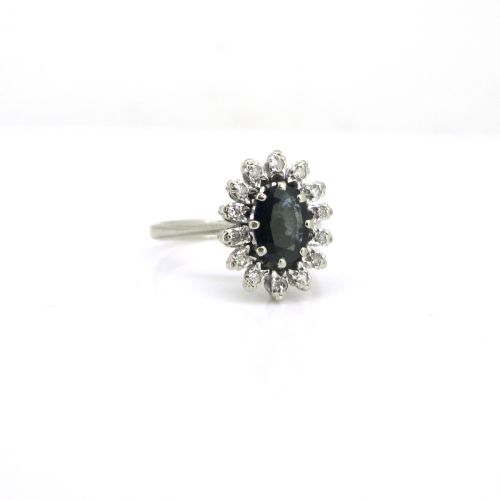 VINTAGE SAPPHIRE DIAMOND CLUSTER RING 18KT WHITE GOLD CIRCA 1950 - ADDITIONAL PHOTO 3