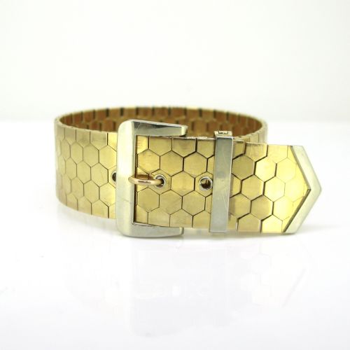RETRO TWO TONES GOLD BELT BUCKLE BRACELET 18KT YELLOW AND WHITE GOLD FRANCE CIRCA 1940 - ADDITIONAL PHOTO 1