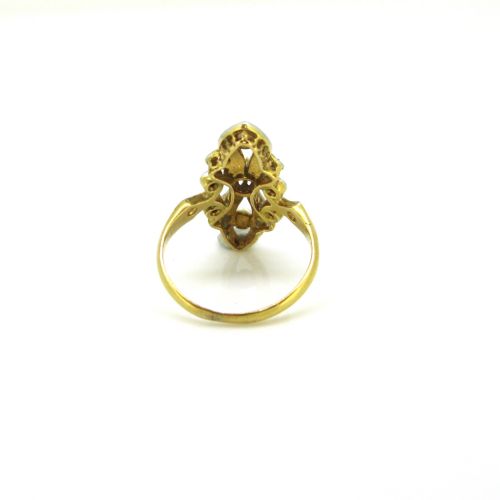 ANTIQUE RUBY PEARLS AND DIAMONDS MARQUISE RING 18KT GOLD AND PLATINUM CIRCA 1910 - ADDITIONAL PHOTO 2