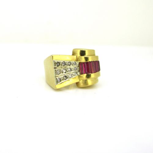 RETRO FRENCH TANK RING 18KT YELLOW GOLD AND PLATINUM FRANCE CIRCA 1940 - ADDITIONAL PHOTO 1