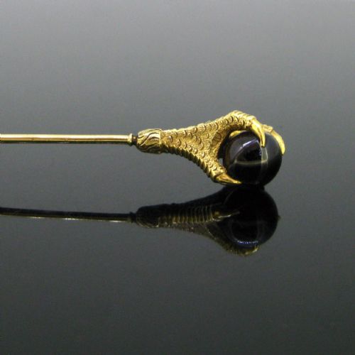 ANTIQUE VICTORIAN GARNET CLAW STICKPIN 18KT YELLOW GOLD CIRCA 1880 - ADDITIONAL PHOTO 1