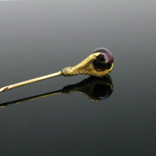 ANTIQUE VICTORIAN GARNET CLAW STICKPIN 18KT YELLOW GOLD CIRCA 1880 - ADDITIONAL PHOTO 2