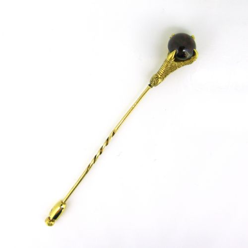 ANTIQUE VICTORIAN GARNET CLAW STICKPIN 18KT YELLOW GOLD CIRCA 1880 - ADDITIONAL PHOTO 3