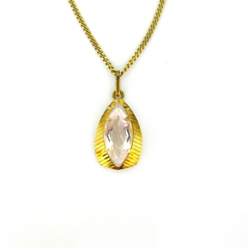 VINTAGE MARQUISE CUT MORGANITE PENDANT 18KT YELLOW GOLD FRANCE CIRCA 1960 - ADDITIONAL PHOTO 1