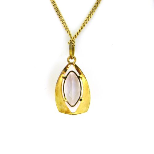 VINTAGE MARQUISE CUT MORGANITE PENDANT 18KT YELLOW GOLD FRANCE CIRCA 1960 - ADDITIONAL PHOTO 2