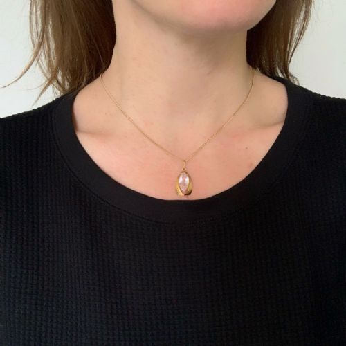 VINTAGE MARQUISE CUT MORGANITE PENDANT 18KT YELLOW GOLD FRANCE CIRCA 1960 - ADDITIONAL PHOTO 3