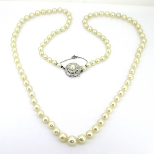 CULTURED PEARLS DIAMONDS 18KT WHITE GOLD CLASP NECKLACE FRANCE CIRCA 1930 - ADDITIONAL PHOTO 1