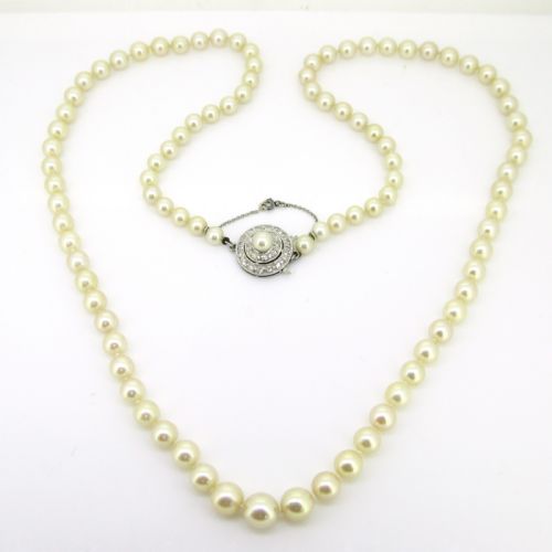 CULTURED PEARLS DIAMONDS 18KT WHITE GOLD CLASP NECKLACE FRANCE CIRCA 1930 - ADDITIONAL PHOTO 2