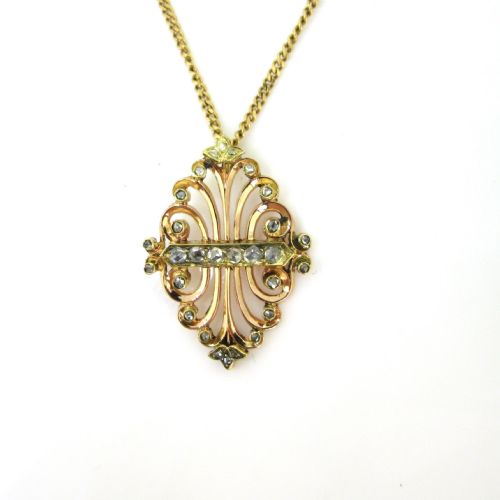 ANTIQUE ART NOUVEAU ROSE CUT DIAMONDS PENDANT 18KT YELLOW AND ROSE GOLD CIRCA 1900 - ADDITIONAL PHOTO 1