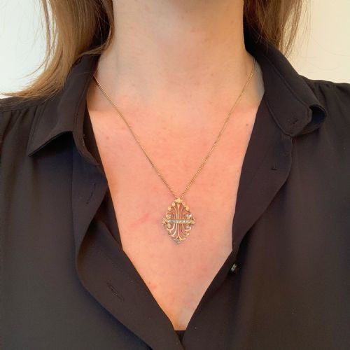 ANTIQUE ART NOUVEAU ROSE CUT DIAMONDS PENDANT 18KT YELLOW AND ROSE GOLD CIRCA 1900 - ADDITIONAL PHOTO 4