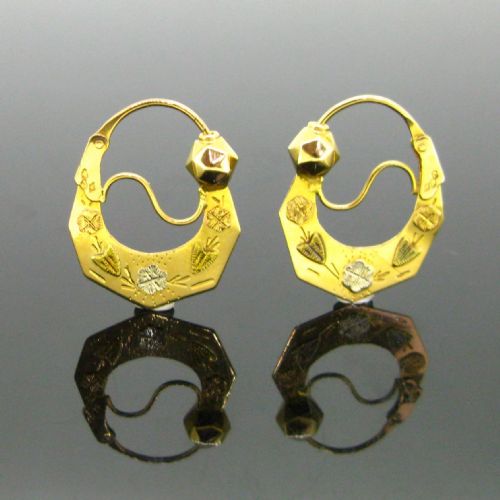 victorian style dormeuses poissardes earrings 18kt gold france circa 1960 - CATEGORY: ANTIQUE JEWELLERY - DATED 1960