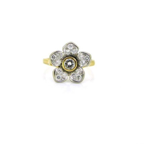 VINTAGE DIAMONDS FLOWER RING 18KT YELLOW AND WHITE GOLD CIRCA 1950 - ADDITIONAL PHOTO 1