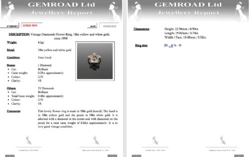 VINTAGE DIAMONDS FLOWER RING 18KT YELLOW AND WHITE GOLD CIRCA 1950 - ADDITIONAL PHOTO 7