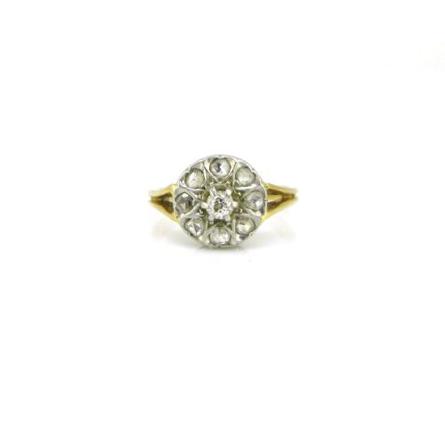 VINTAGE DIAMONDS CLUSTER RING 18KT YELLOW GOLD AND PLATINUM CIRCA 1930 - ADDITIONAL PHOTO 1