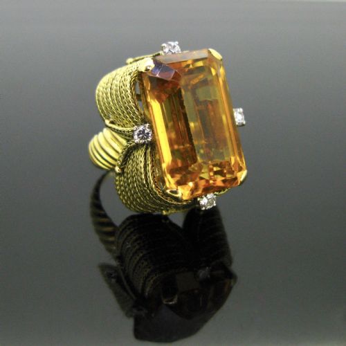 vintage cocktail 22ct citrine ring 18kt yellow gold circa 1950 - CATEGORY: ANTIQUE JEWELLERY - DATED 1950