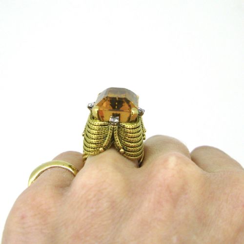 VINTAGE COCKTAIL 22CT CITRINE RING 18KT YELLOW GOLD CIRCA 1950 - ADDITIONAL PHOTO 9