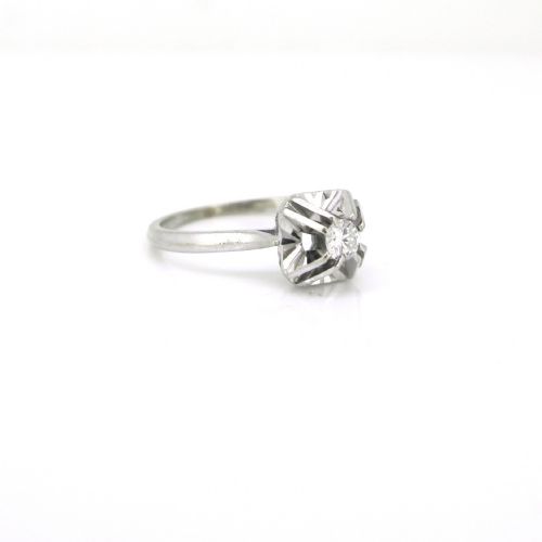 VINTAGE SOLITAIRE DIAMOND RING BY PERROUD 18KT WHITE GOLD FRANCE CIRCA 1960 - ADDITIONAL PHOTO 3