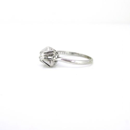 VINTAGE SOLITAIRE DIAMOND RING BY PERROUD 18KT WHITE GOLD FRANCE CIRCA 1960 - ADDITIONAL PHOTO 5