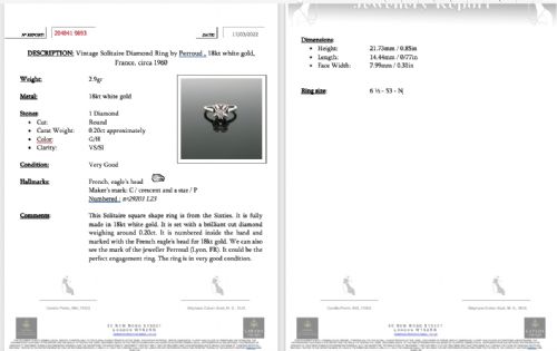 VINTAGE SOLITAIRE DIAMOND RING BY PERROUD 18KT WHITE GOLD FRANCE CIRCA 1960 - ADDITIONAL PHOTO 7