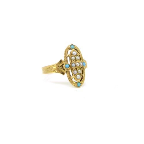 ANTIQUE VICTORIAN TURQUOISE AND PEARLS RING 18KT ROSE GOLD CIRCA 1880 - ADDITIONAL PHOTO 2