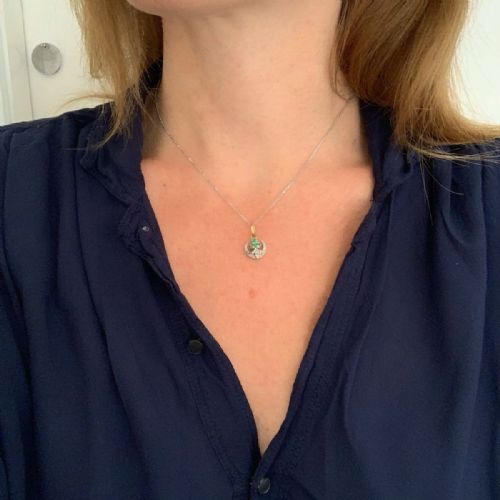 ANTIQUE BELLE EPOQUE EMERALD DIAMOND TREFOIL CRESCENT PENDANT CIRCA 1910 - ADDITIONAL PHOTO 5