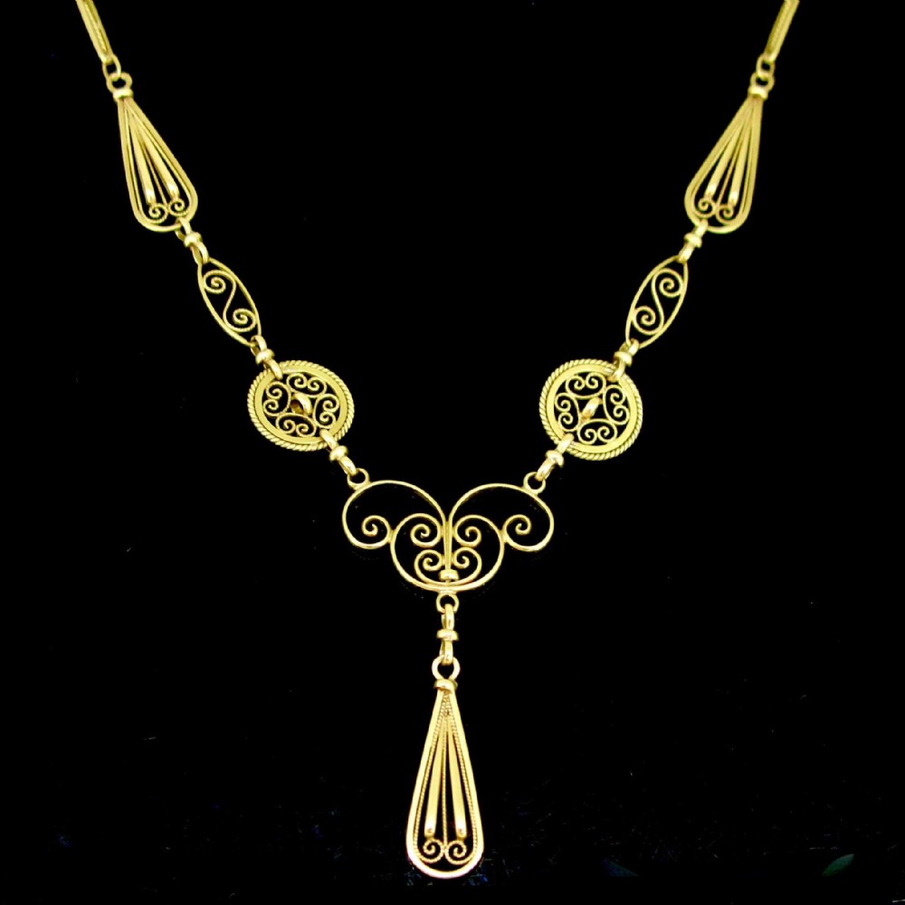 Antique Art Nouveau Diamonds Openwork Necklace, 18kt yellow gold, France, circa 1905