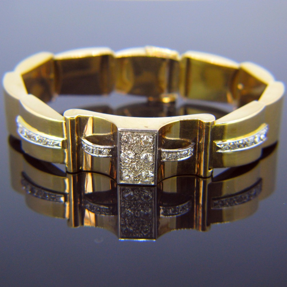 Retro Diamonds Bracelet, 18kt Yellow Gold and Platinum, circa 1940, France