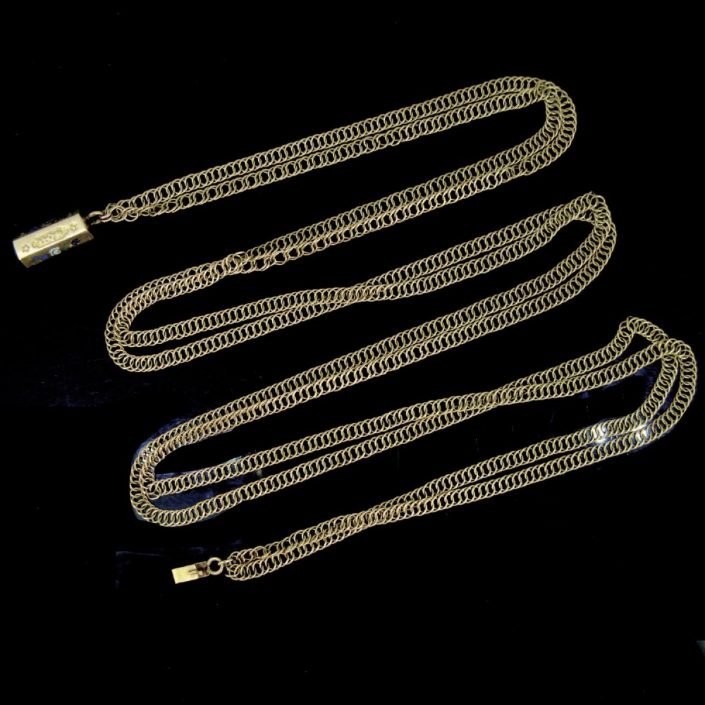 Antique Victorian Enamel Double Chain Necklace by Gauthier, 18kt gold, France, circa 1880, 24in