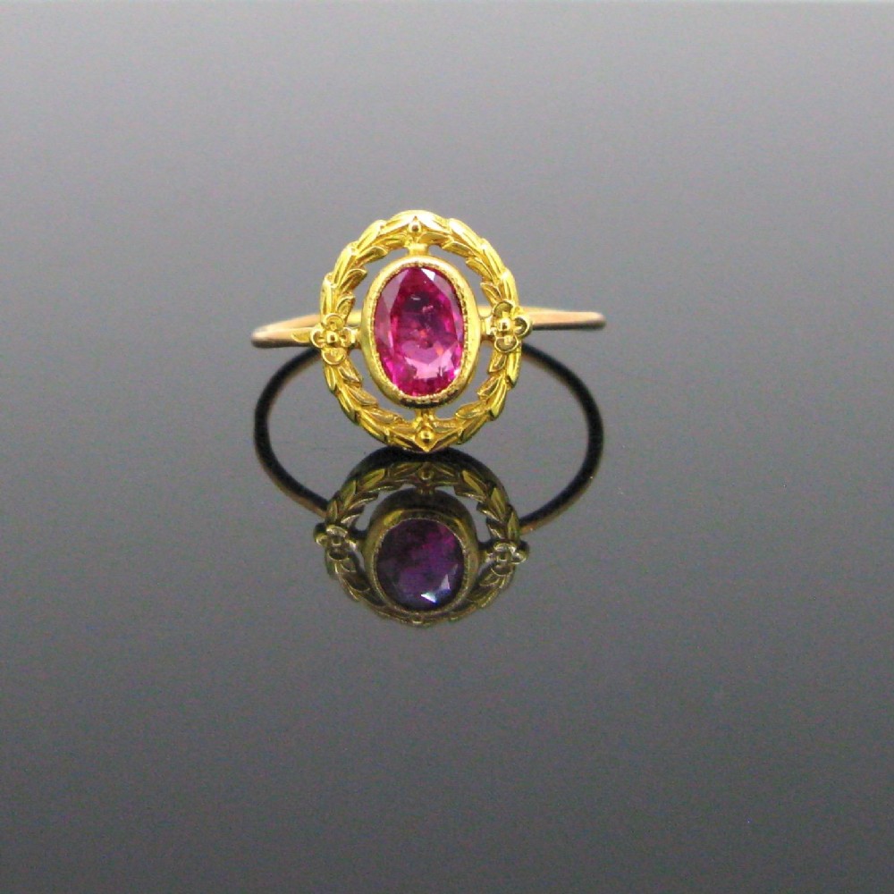 Art Nouveau 1ct Ruby Flower Ring, 18kt Yellow and Rose Gold, circa 1900, by Persinet 