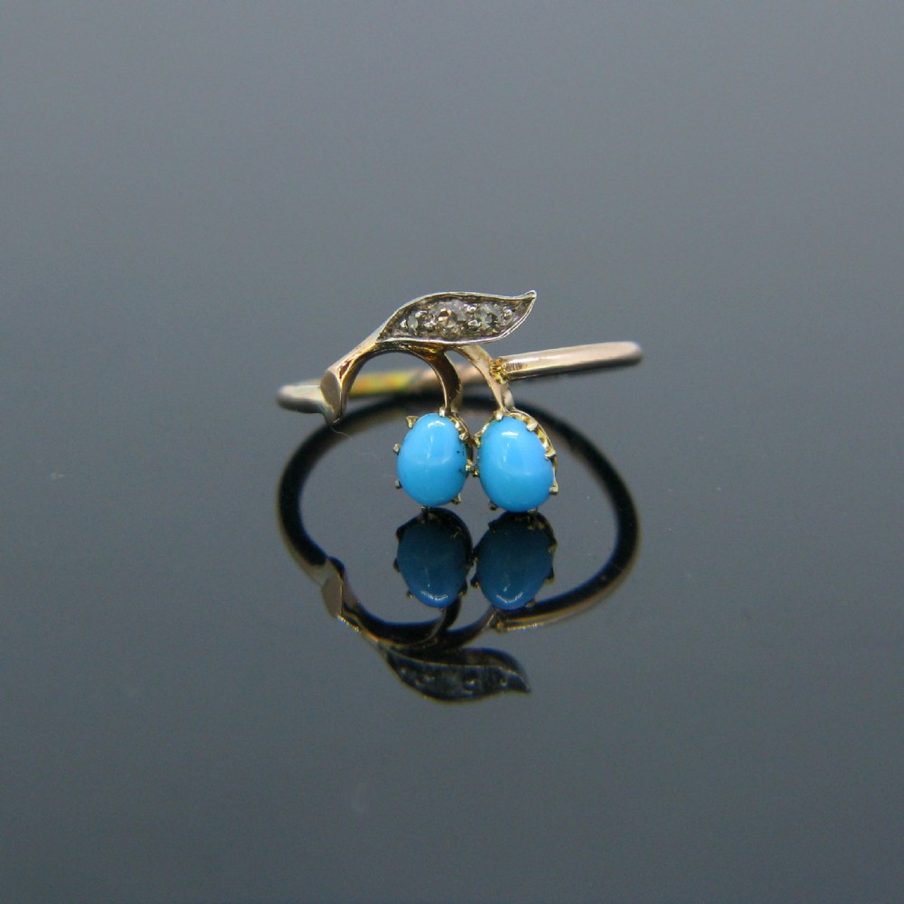 Antique Turquoise and Rose Cut Ring, 18kt Rose Gold, circa 1900 