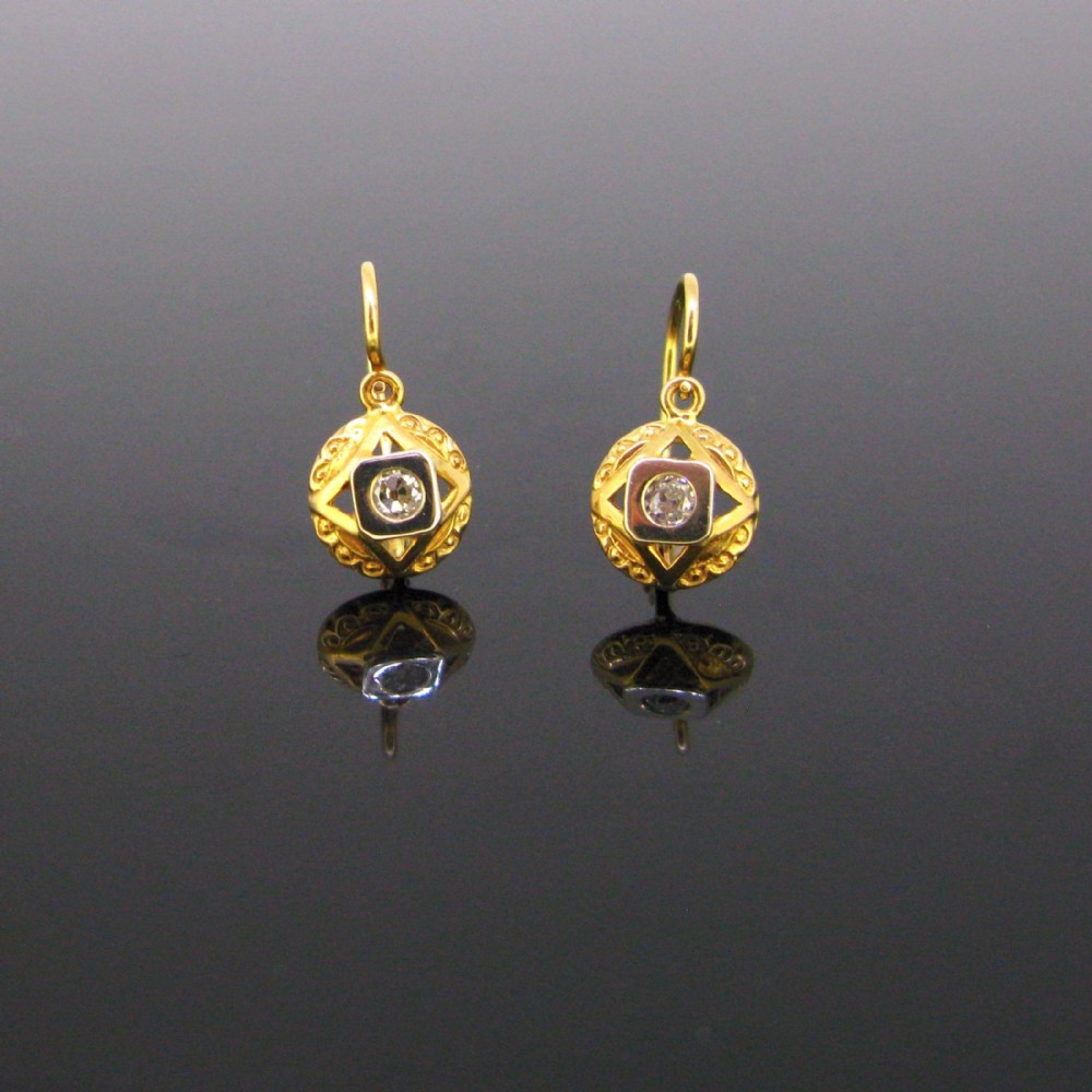 Vintage Diamonds Dormeuses Earrings, 18kt yellow and white gold, circa 1930 