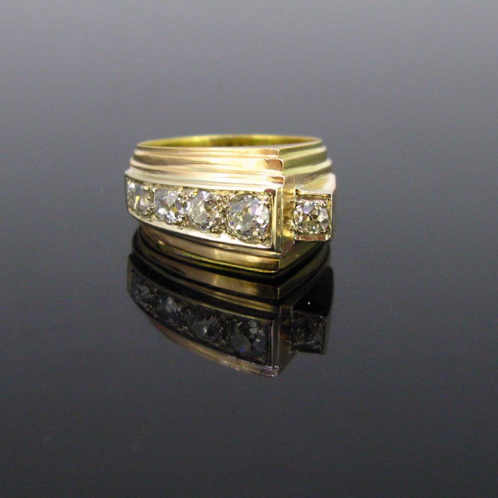 Retro Tank Diamonds Ring, 18kt gold and platinum, circa 1940