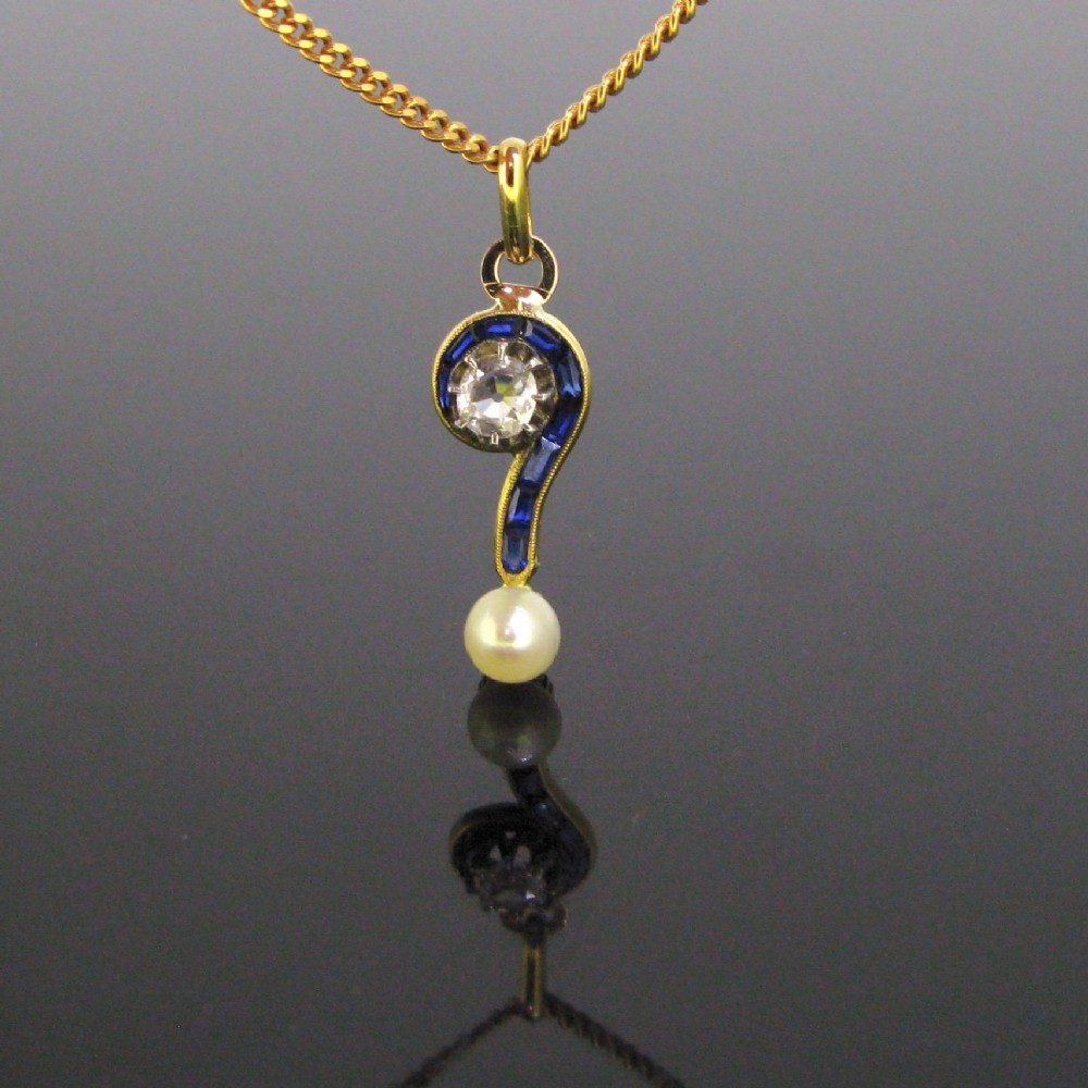 Antique Edwardian Diamonds Pearl Pendant, 18kt yellow gold, France, circa 1910