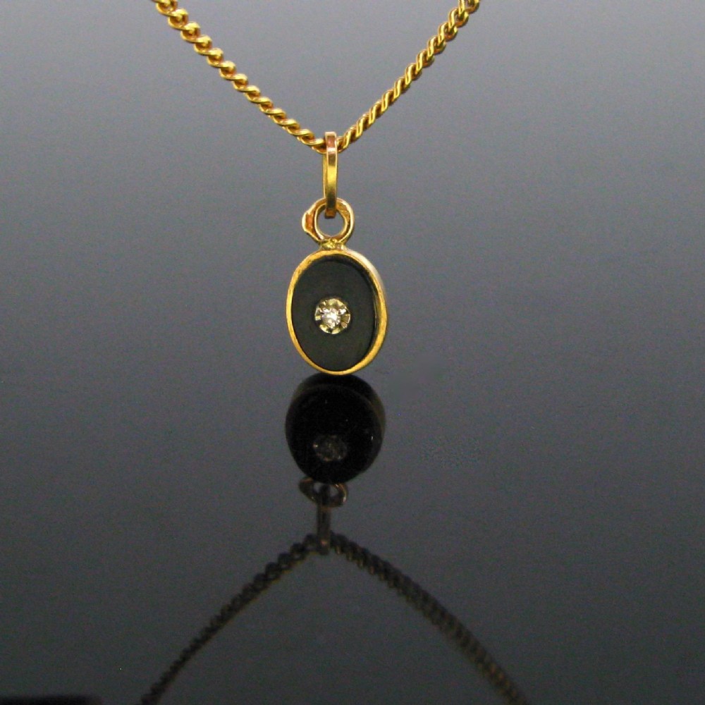Antique Victorian Onyx and Diamond Pendant, 18kt yellow gold, France, circa 1880