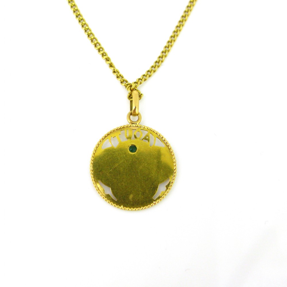 Antique Art Nouveau August Green stone Pendant, 18kt gold, France, circa 1900 View VII