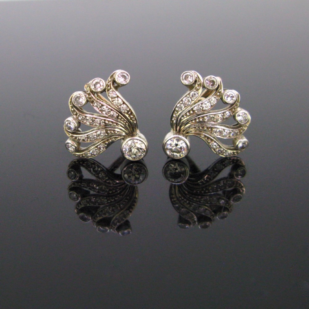 Victorian Style Diamonds Flower Earrings, 18kt rose gold and silver