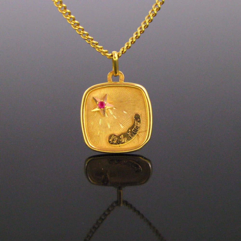Vintage Etoile d’Amour Love Pendant by Perroud, 18k yellow gold, France