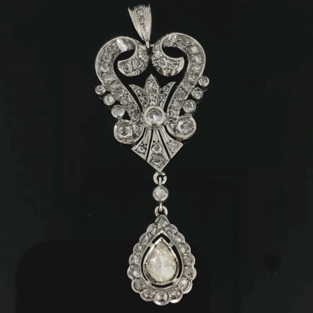 Antique Victorian Rose Cut Diamonds Pendant, Silver, circa 1880