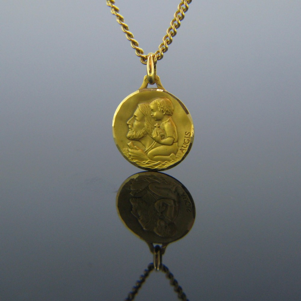 Vintage St Christophe Medal Pendant by Augis, 18kt Yellow Gold, France