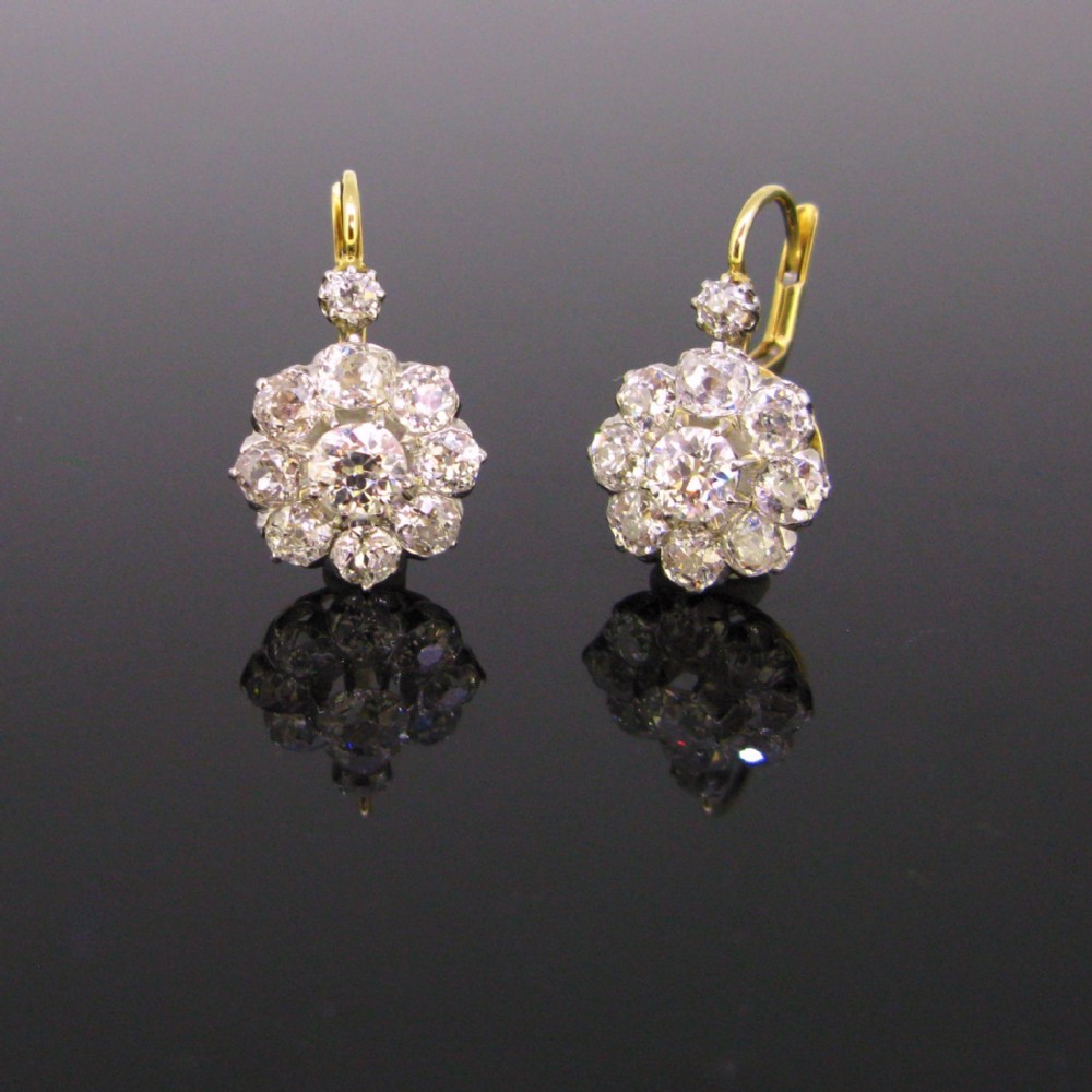 Antique Belle Epoque Diamonds Dormeuses Earrings in their box, 18kt gold and platinum, France, circa 1910