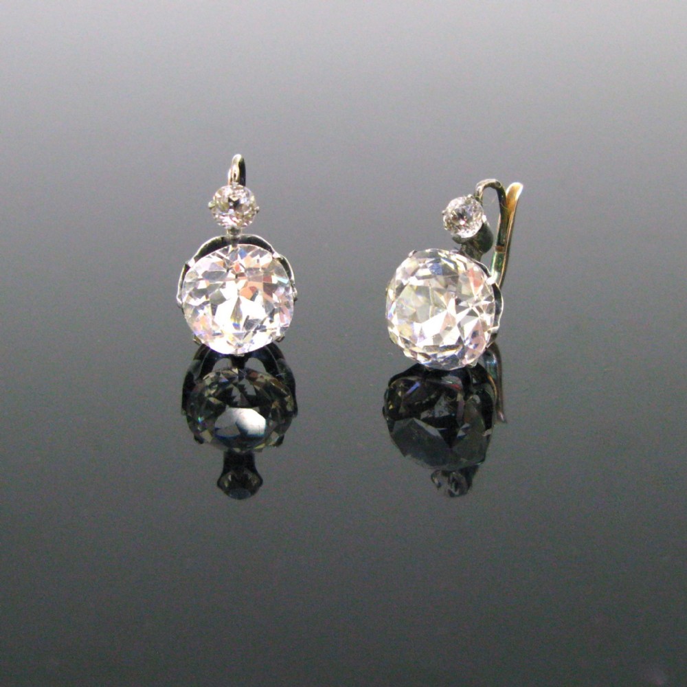 Antique Victorian Paste Dormeuses Earrings, 18kt rose Gold and silver, France, circa 1880