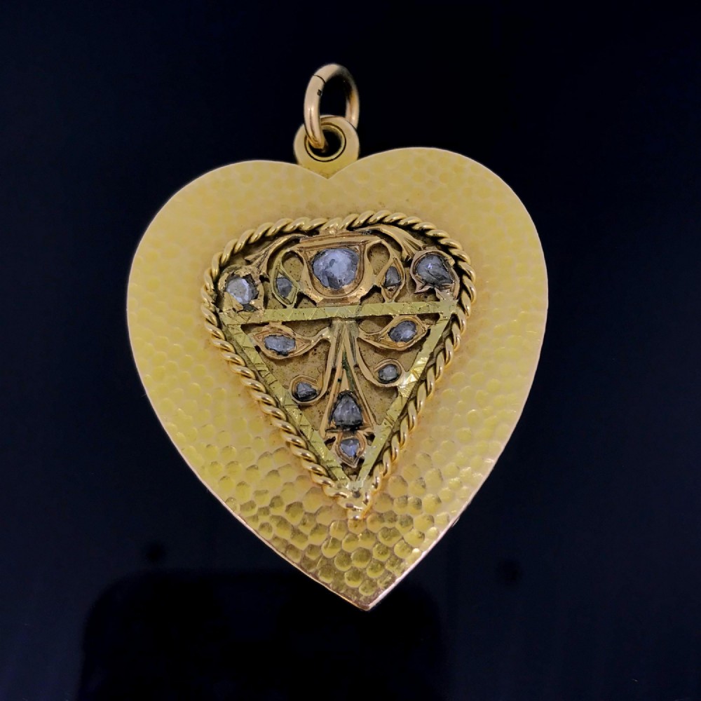 Antique Rose Cut Diamonds Heart Shaped Locket Pendant, 16kt gold