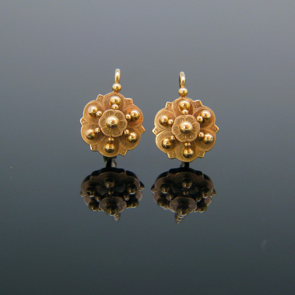 Antique Victorian Dormeuses Earrings, 18kt Rose Gold, France, circa 1880